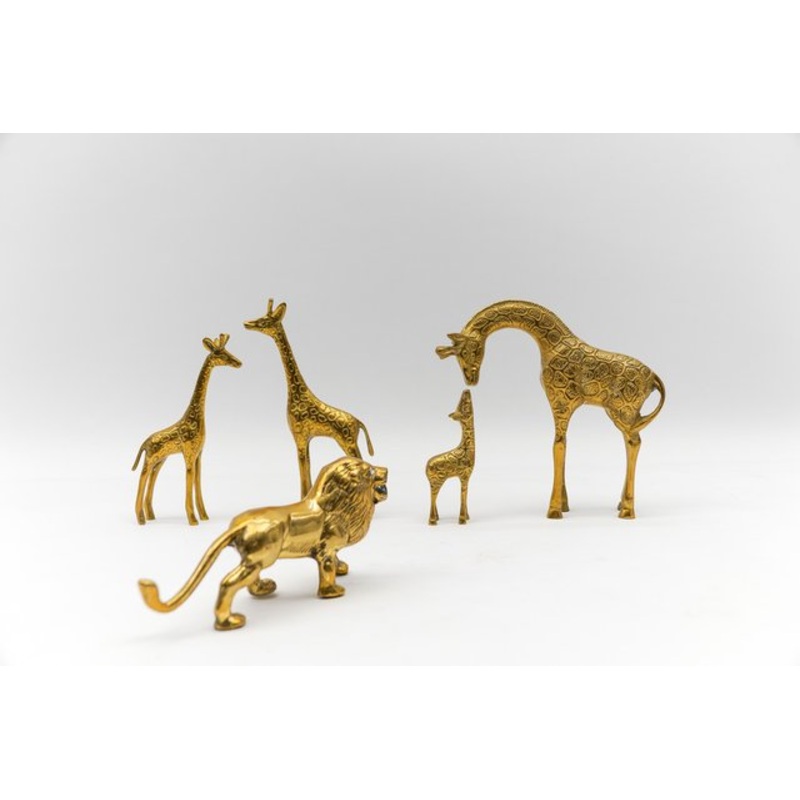 Mid-Century Modern Brass Giraffe & Lion Figurines, 1960s, Set of 5 for sale at Pamono