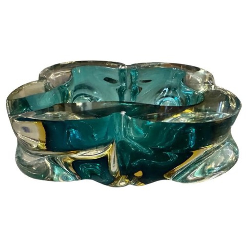 Modern Green and Yellow Murano Glass Ashtray in the style of Seguso, 1960s for sale at Pamono