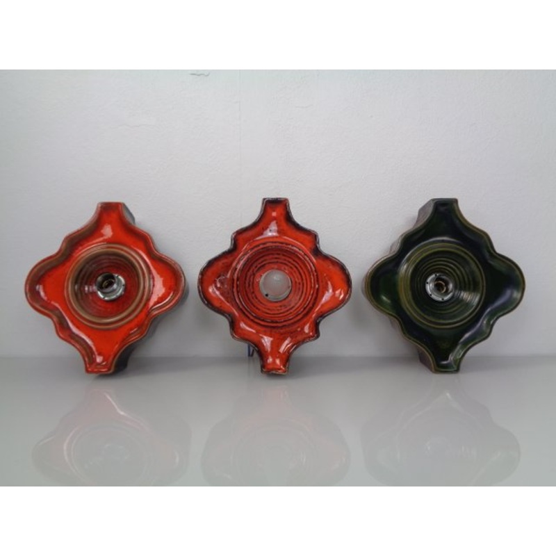 Pop Art German Ceramic Wall Lamps, 1970s, Set of 3 for sale at Pamono