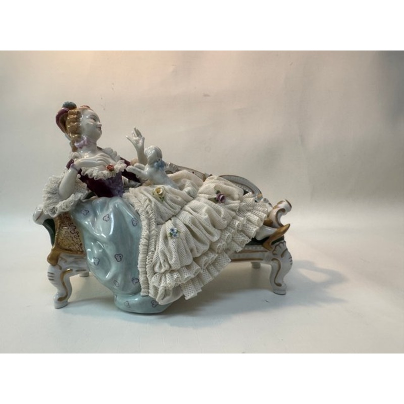 Porcelain Woman with Dog on Ottoman from Unterweissbach, 1970s for sale at Pamono