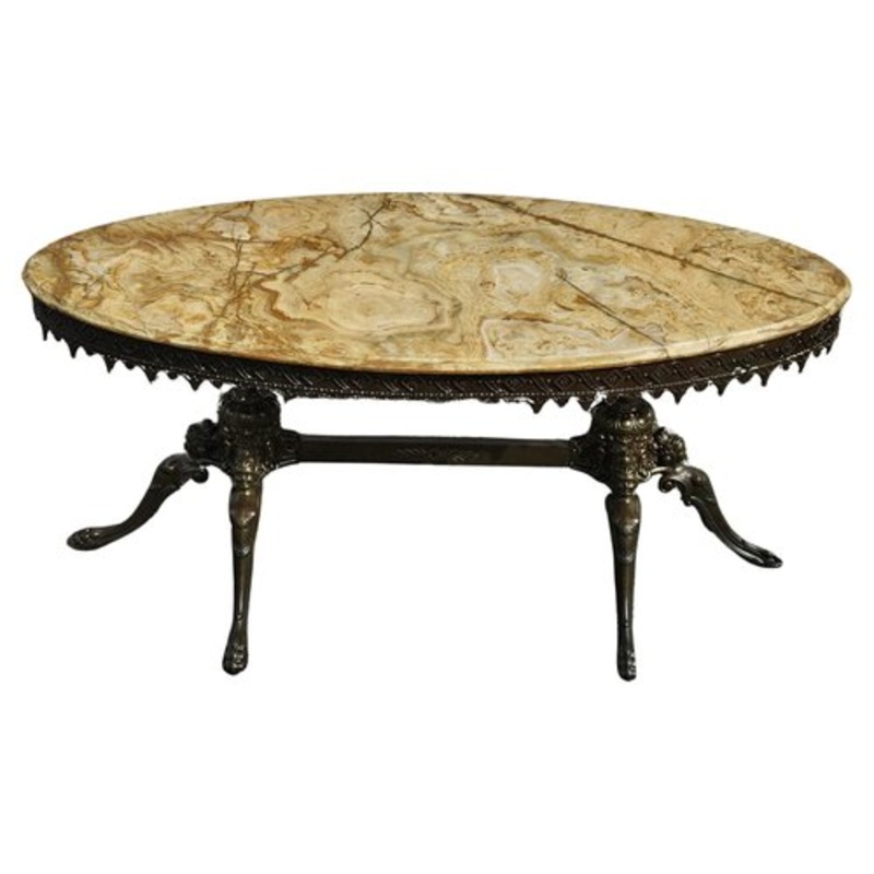 Rococo Onyx Marble and Bronze Coffee Table Cocktail, 1920s for sale at Pamono