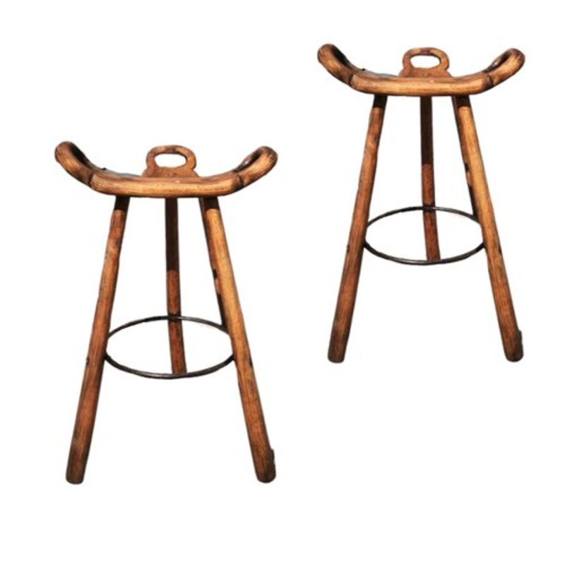 Set of Tall Vintage Wooden Stools Model Marbella by Sergio Rodriguez for sale at Pamono