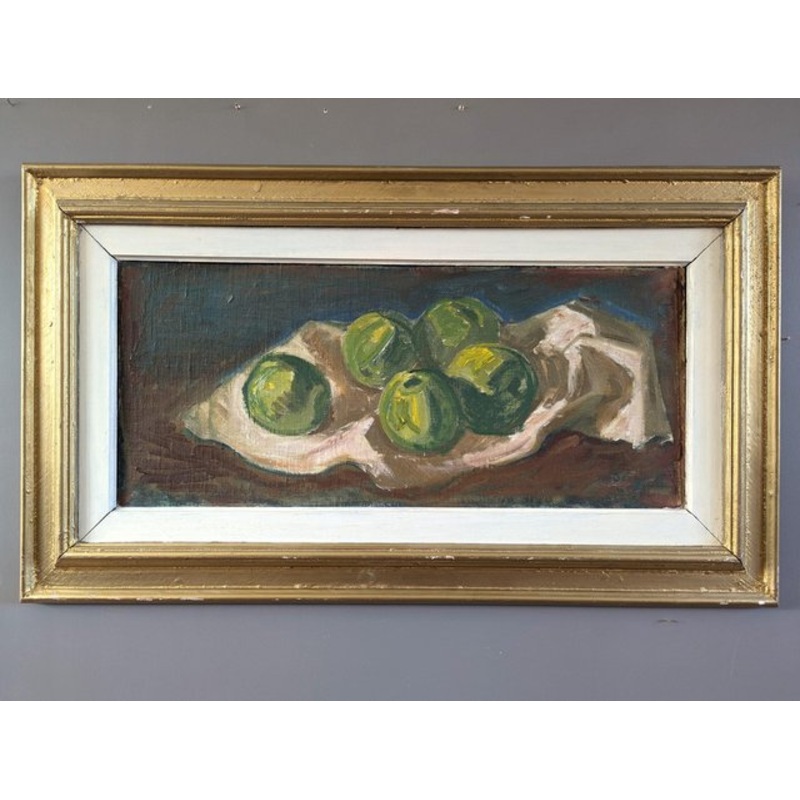 Still Life with Green Apples, 1950s, Oil Painting, Framed for sale at Pamono