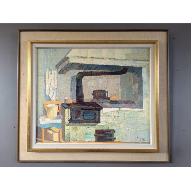The Stove, 1950s, Oil Painting, Framed for sale at Pamono