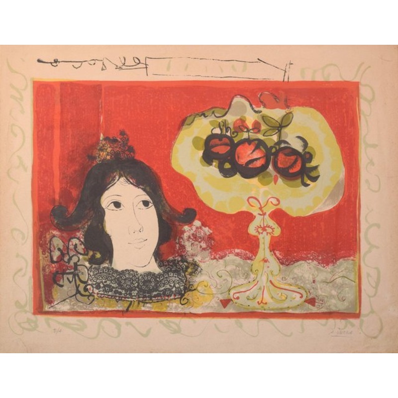 Agustn Ubeda, Lady with Fruit, Silkscreen for sale at Pamono