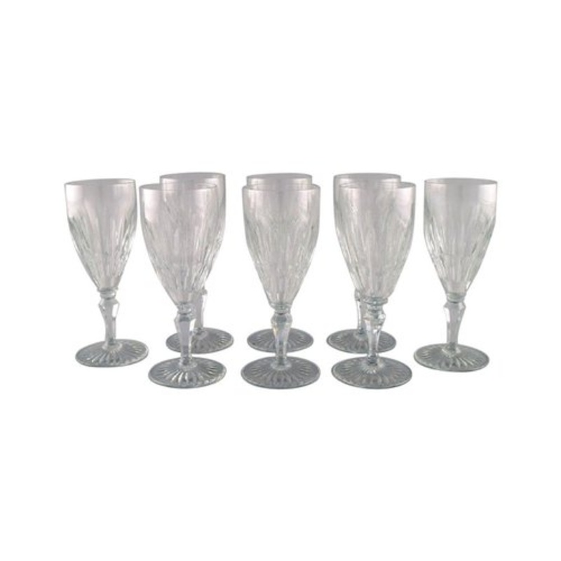 Art Deco Baccarat Red Wine Glasses in Crystal Glass, France, Set of 8 for sale at Pamono