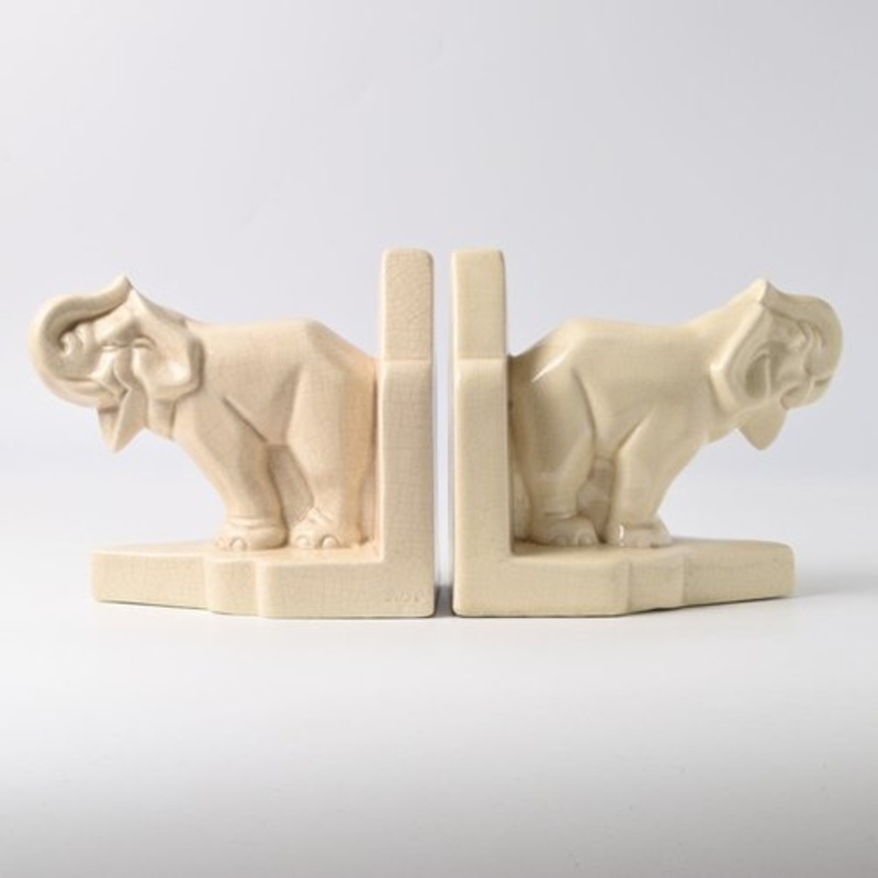 Art Deco Crackle Glaze Elephant Bookends, 1930s, Set of 2 for sale at Pamono