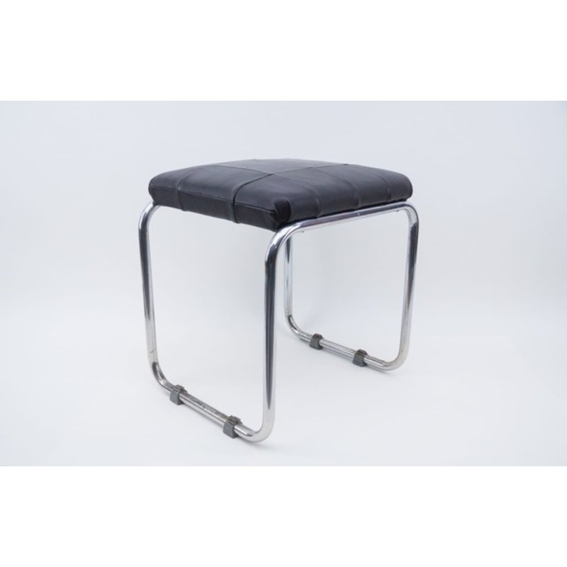 Bauhaus Stool in Leather and Chrome from Mauser, 1930s for sale at Pamono