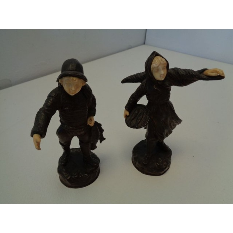 Bronze and Celluloid Young Fishermen from Albert Schrodel, 1890s, Set of 2 for sale at Pamono