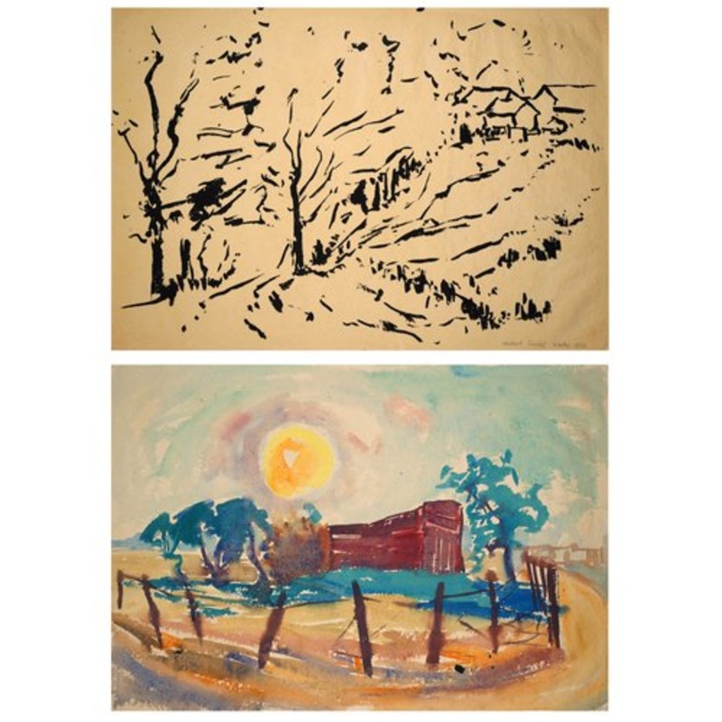 Herbert Seidel, Autumn Verso Summer Landscape, 1953, Ink on Paper for sale at Pamono