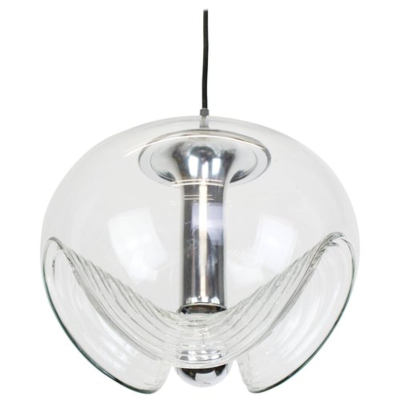 Large Clear Glass Pendant Light by Koch & Lowy for Peill & Putzler, Germany, 1970s for sale at Pamono