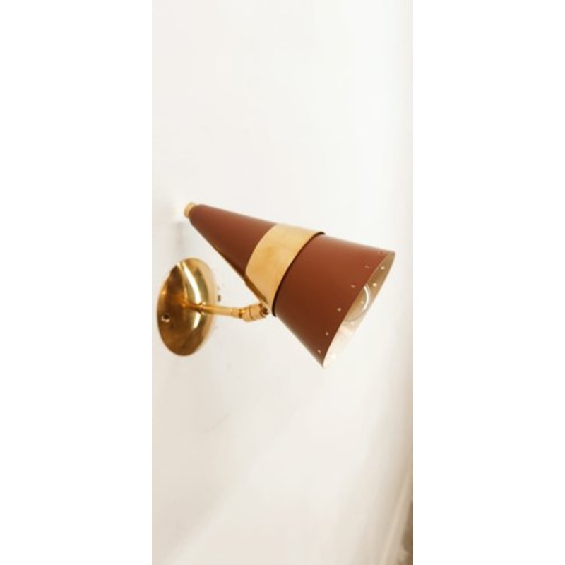 Maroon and Golden Adjustable Cone Wall Lamp for sale at Pamono