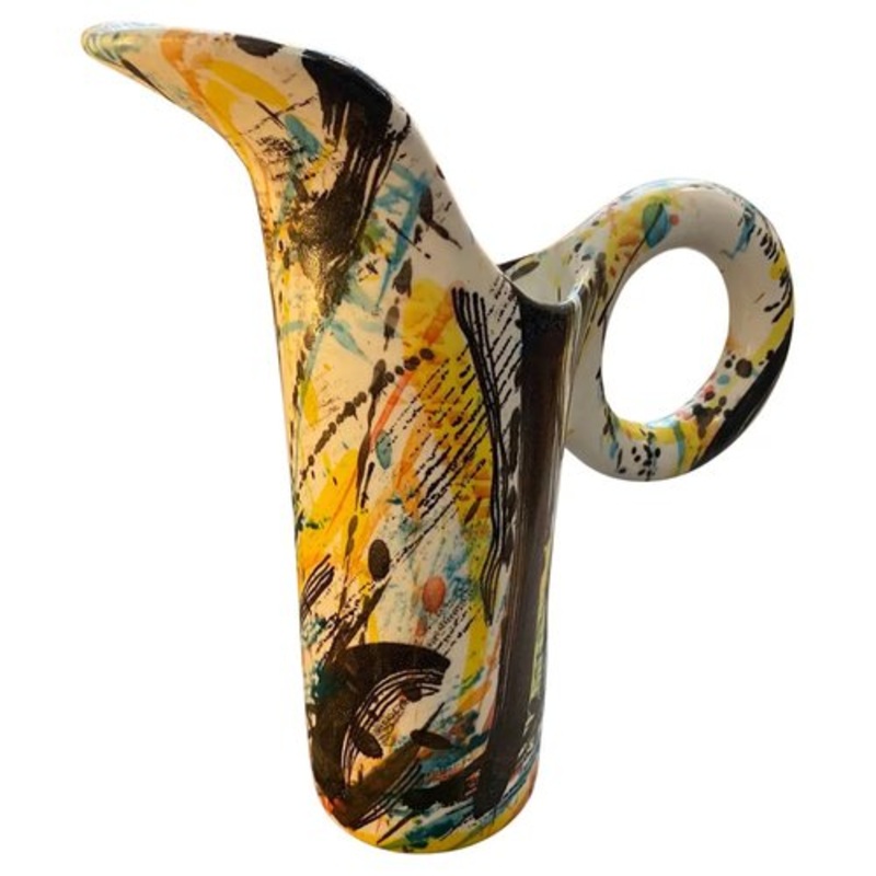 Modernist Hand-Painted Ceramic Jug Vase by M Carbone for Ceramica Castelli, 1980s for sale at Pamono