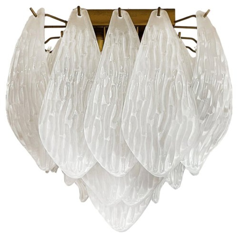 Murano Ceiling Lamp in Frosted Carved Glass Leaves, 1980s for sale at Pamono