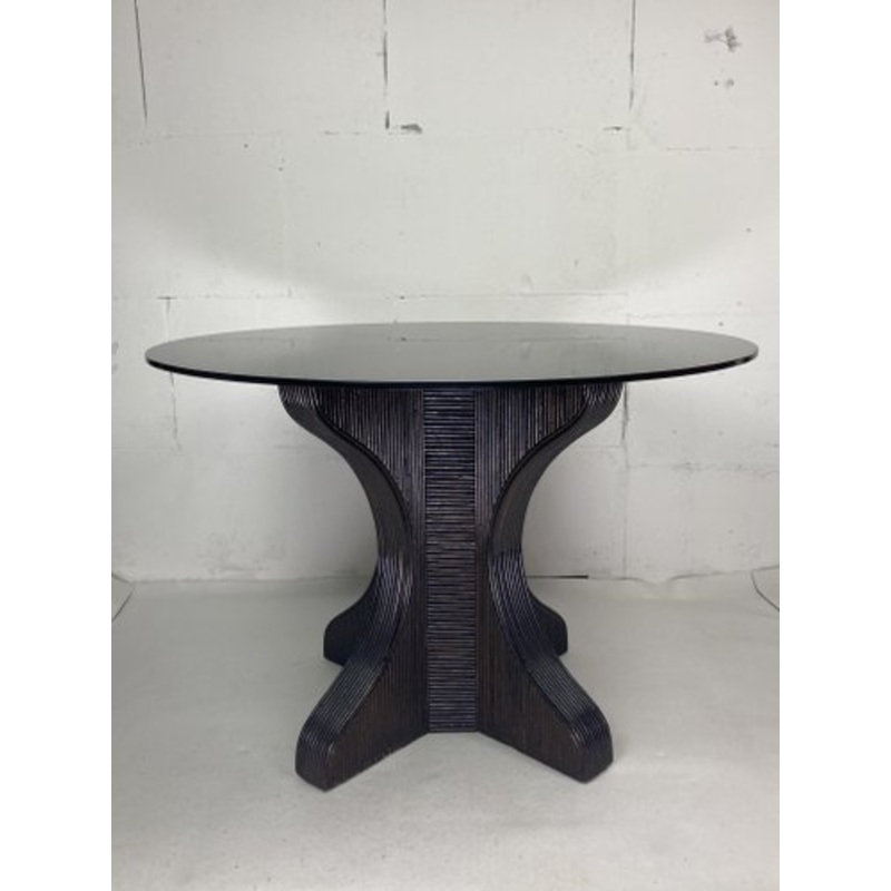 Pencil Reed, Rattan & Bamboo Dining or Side Table Base with Smoked Glass Top, 1970s for sale at Pamono