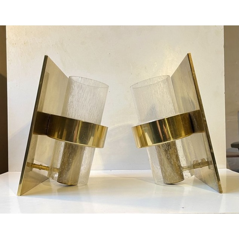 Scandinavian Modern Maritime Brass Sconces by Jonas Hidle for Hvik Verk, 1970s, Set of 2 for sale at Pamono
