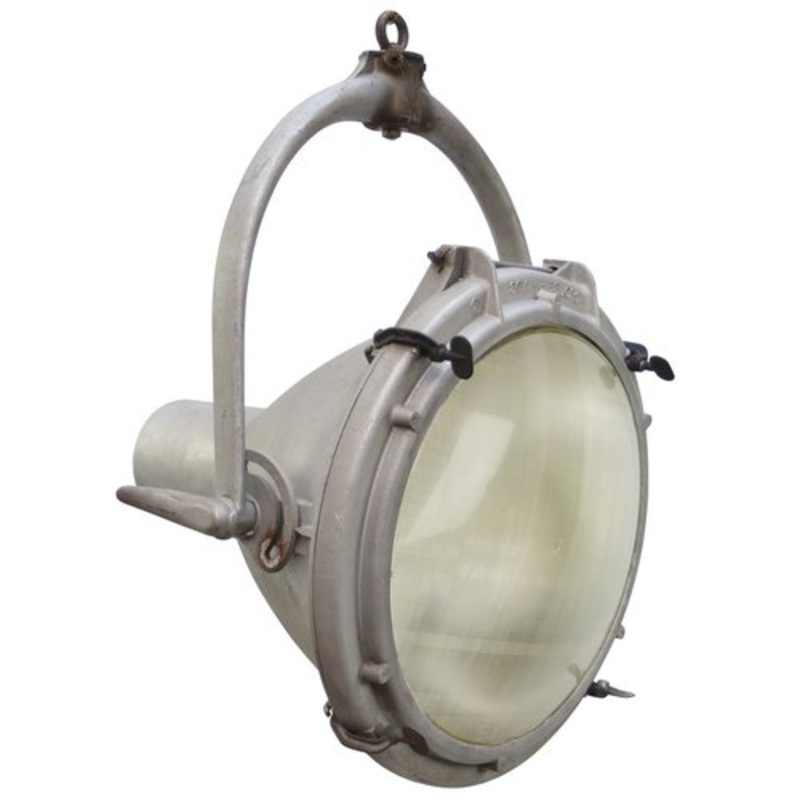 Vintage American Industrial Cast Aluminum & Frosted Glass Hanging Spotlight by Crouse-Hinds, Canada for sale at Pamono