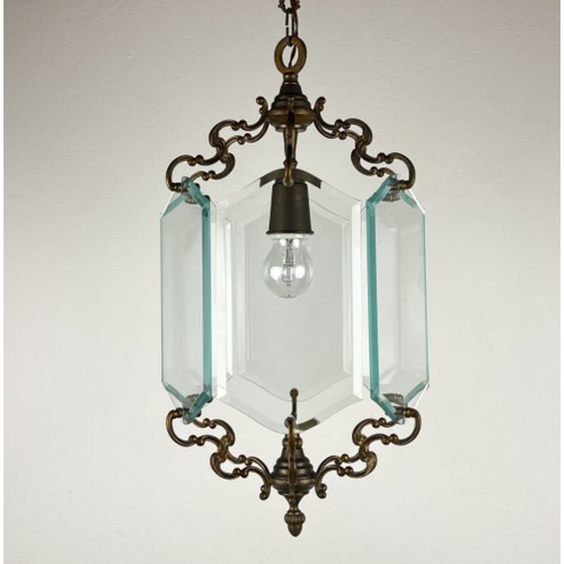 Vintage Bronze Pendant Lamp in the style of Pietro Chiesa for Fontana Arte, Italy, 1950s for sale at Pamono