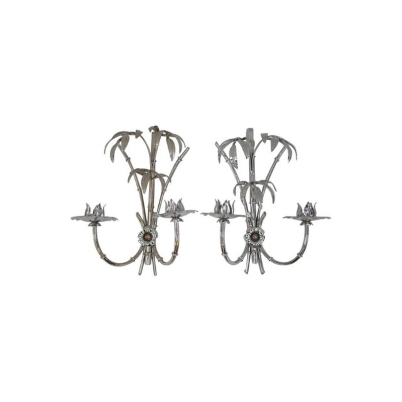 Vintage Chromed Palm Tree Sconces, 1970s, Set of 2 for sale at Pamono