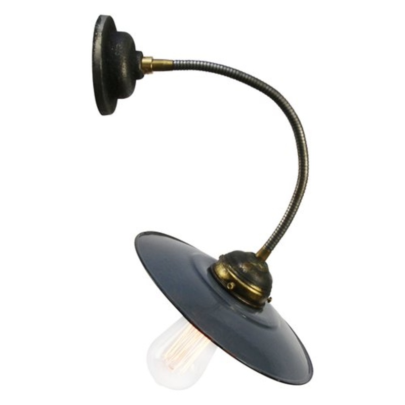 Vintage Industrial Dark Blue Enamel Wall Lamp with Flexible Arm for sale at Pamono