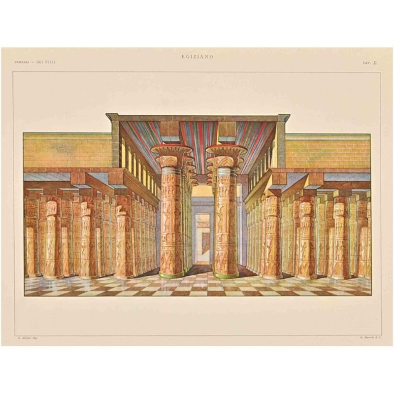 A. Alessio, Egyptian Temple, Chromolithograph, Early 20th Century for sale at Pamono