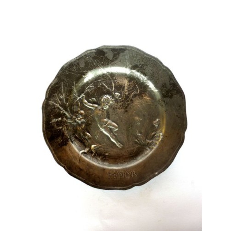 Antique Art Nouveau Pewter Zaphir Plate by Alexandre Vibert, Early 1900s for sale at Pamono