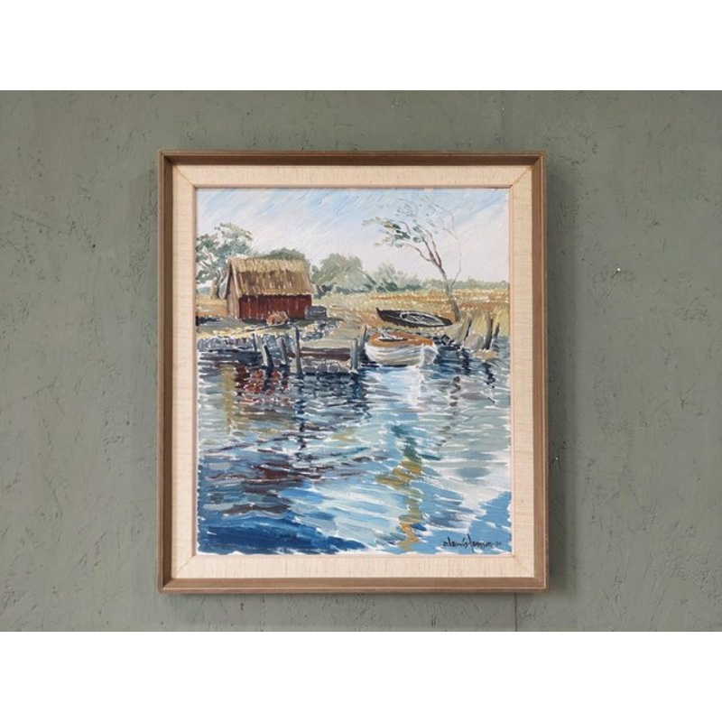 Boathouse, Oil Painting, 1950s, Framed for sale at Pamono