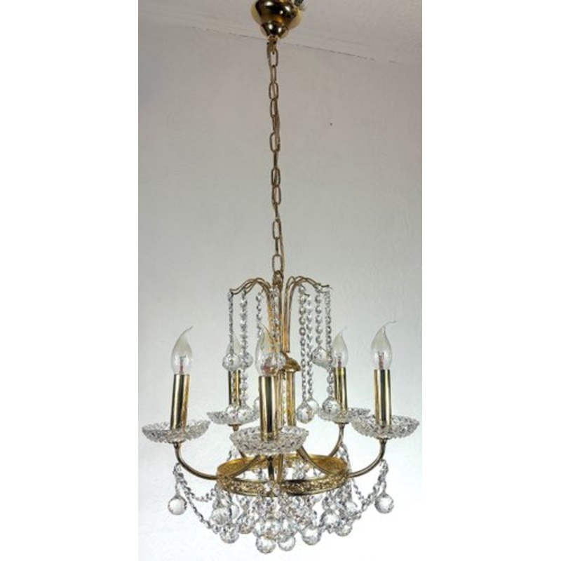 Brass-Swarovski Lead Crystal Chandelier, 1970s for sale at Pamono
