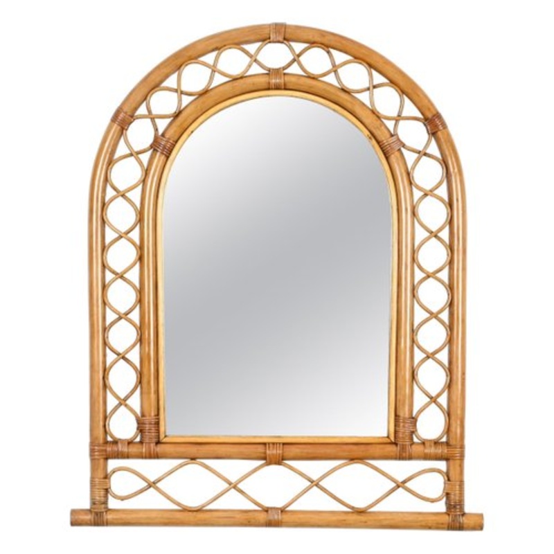 French Riviera Arc Mirror in Rattan, Wicker and Bamboo, Italy, 1960s for sale at Pamono