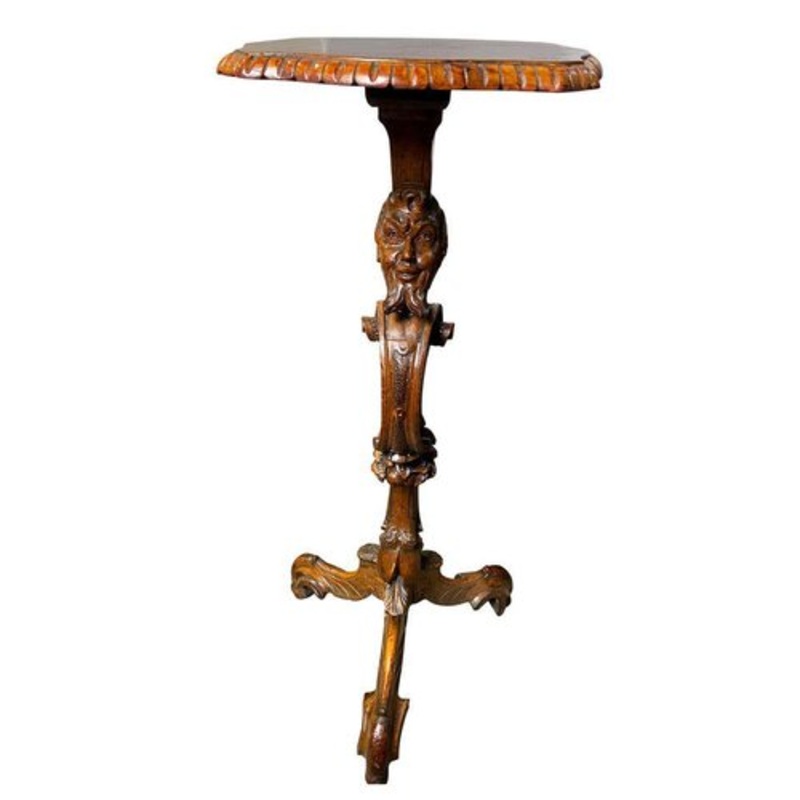 Hand Carved Side Table with Man’s Face, 19th Century for sale at Pamono