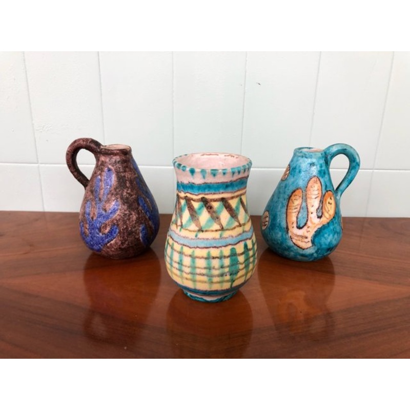Italian Hand-Decorated Glazed Polychrome Terracotta Vases from La Vietrese, Set of 3 for sale at Pamono