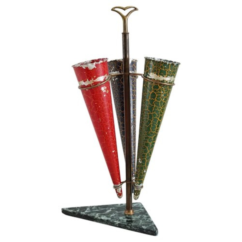 Italian Umbrella Stand in Brass and Marble, 1950s for sale at Pamono