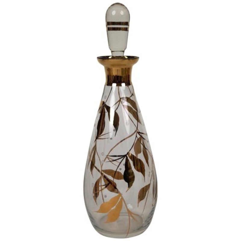 Mid-Century Cabana Style Glass Carafe with Hand-Painted Floral Pattern, 1950s for sale at Pamono