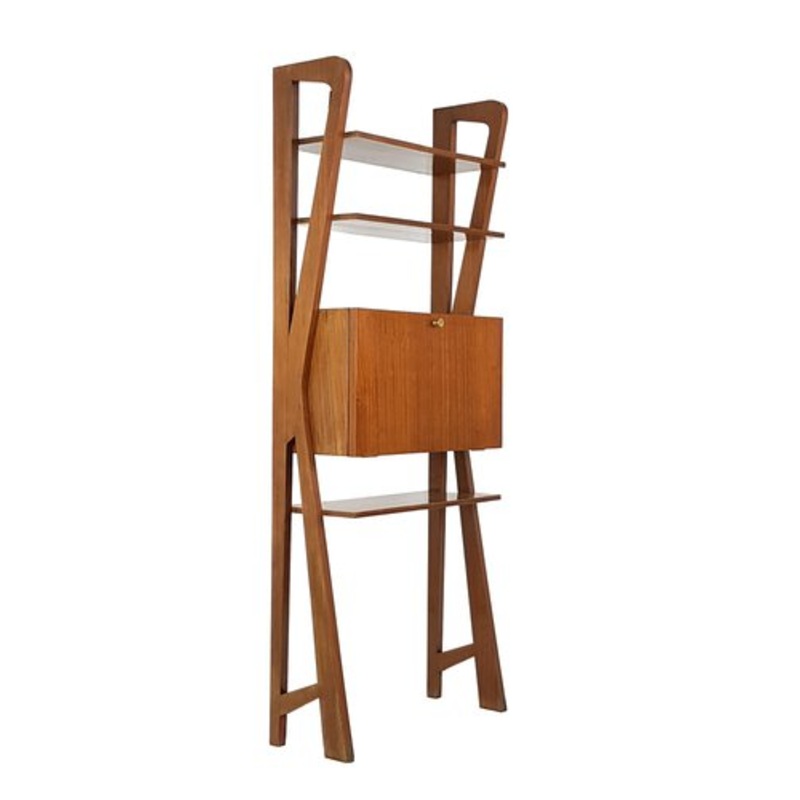 Mid-Century Wall Unit in Teak and Brass from Isa Bergamo, 1950s for sale at Pamono