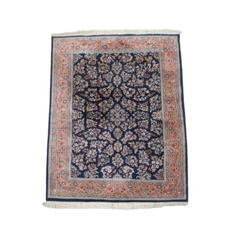 Patterned Rug with Pink and Dark Blue Tones for sale at Pamono