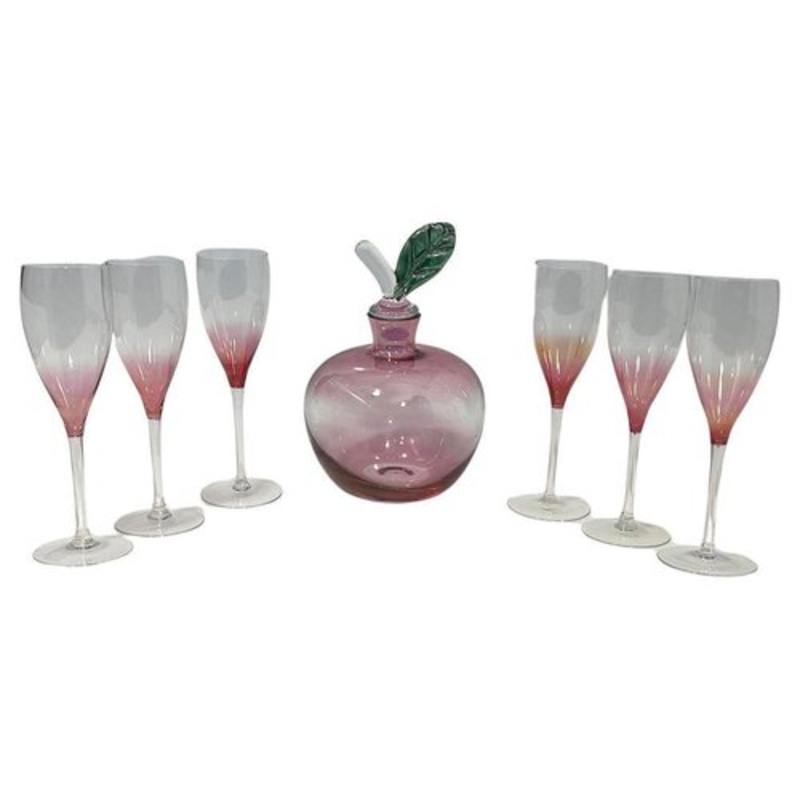 Polish Art Glass Decanter and Glasses attributed to Krosno, Set of 7 for sale at Pamono