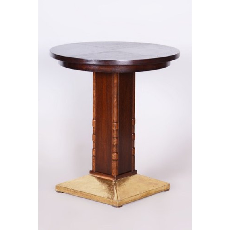 Small Art Deco Table in Oak and Brass, 1920s for sale at Pamono