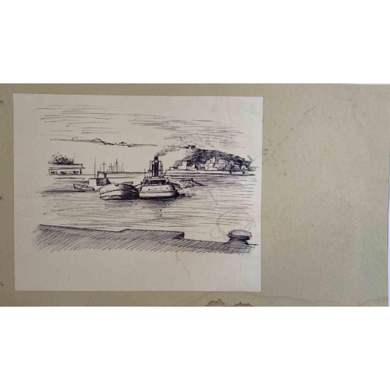 The Port, Original Pen and Pencil Drawing, Mid-20th Century for sale at Pamono