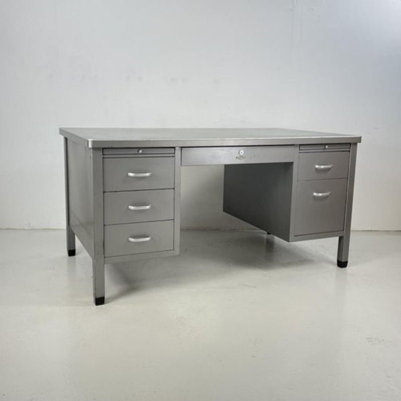 Vintage Double Pedestal Steel Desk for sale at Pamono