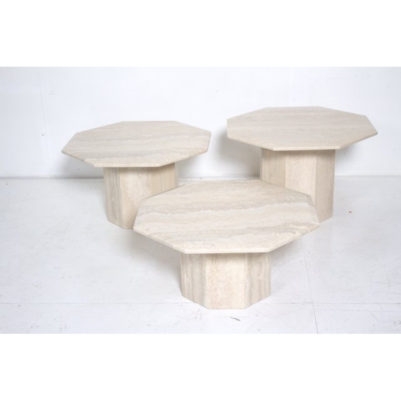 Vintage Octagonal Travertine Side Tables, 1970s, Set of 3 for sale at Pamono