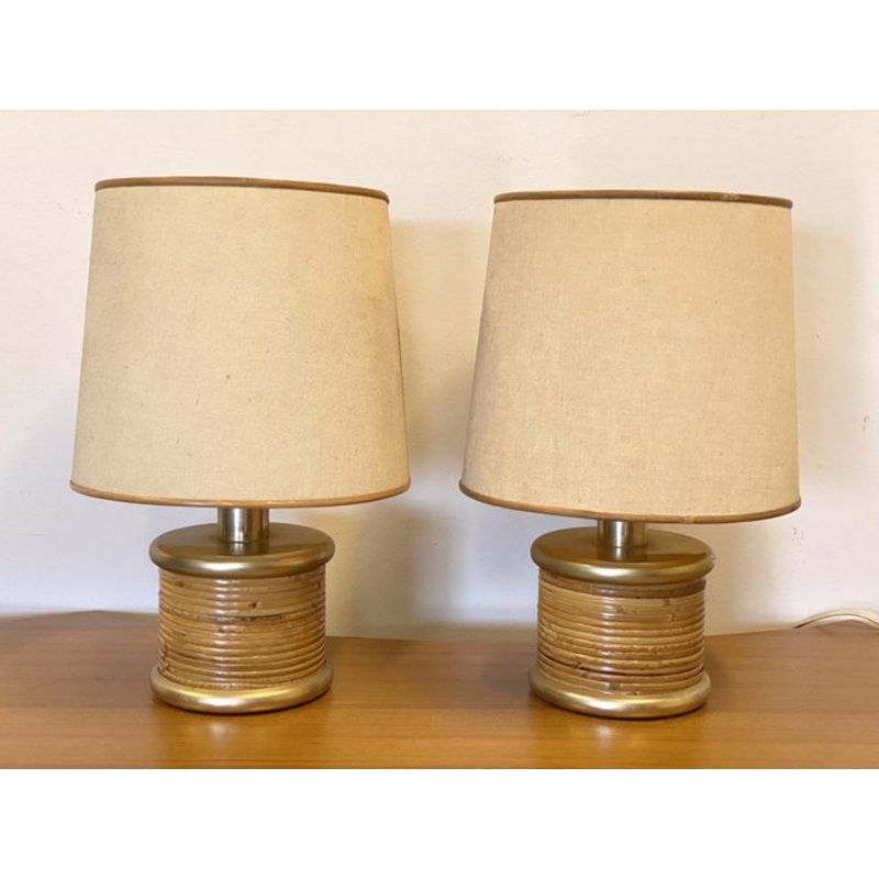Wicker Table Lamps, 1970s, Set of 2 for sale at Pamono