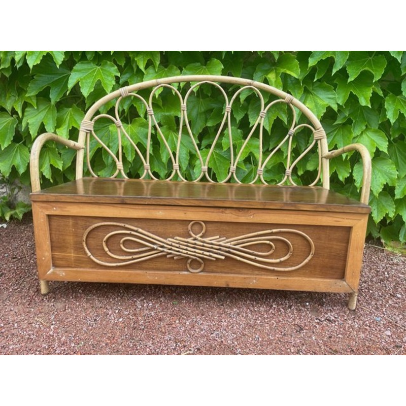 Wooden and Rattan Children’s Bench, 1950s for sale at Pamono