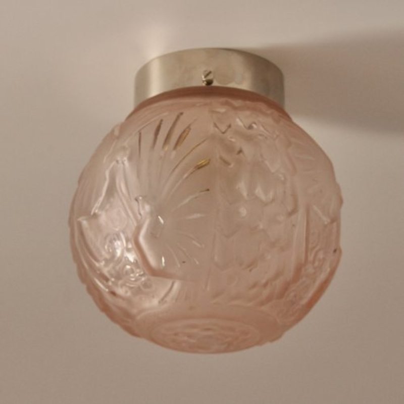 Art Deco Ceiling Light with Peacock Motif from Muller Frres, 1920s for sale at Pamono