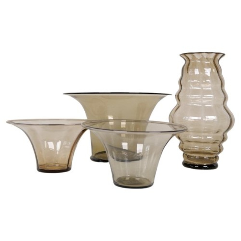 Art Deco Swedish Grace Glass Vases by Simon Gate for Orrefors, Sweden, 1920s-1940s, Set of 4 for sale at Pamono