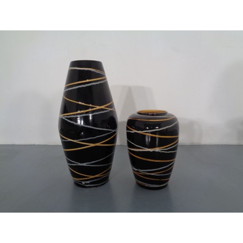 Fat Lava Ceramic Vases from Scheurich, 1960s, Set of 2 for sale at Pamono