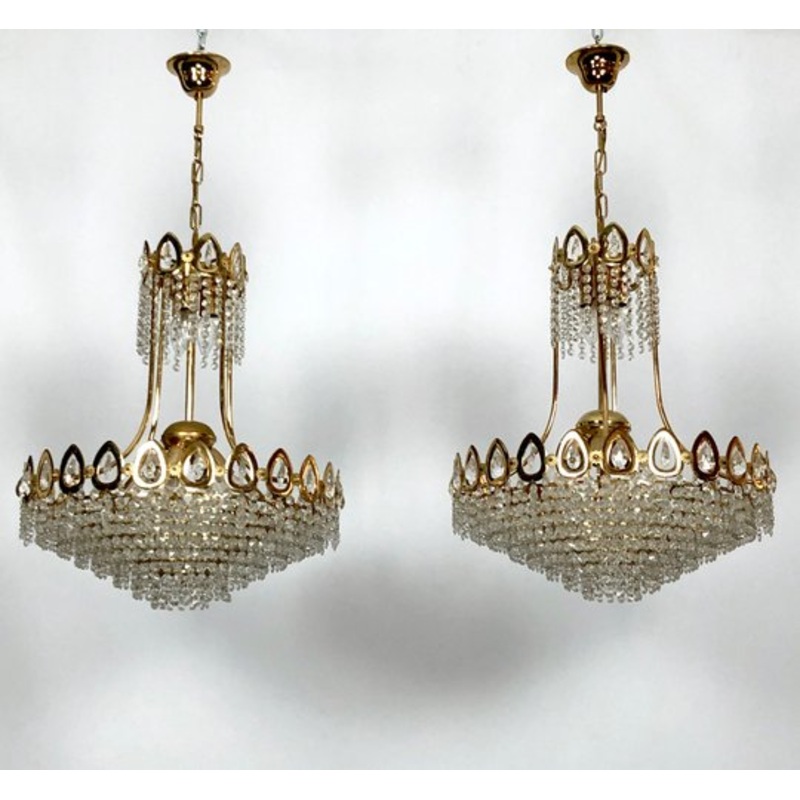 Gilt and Crystal Chandeliers from Sciolari, 1970s, Set of 2 for sale at Pamono