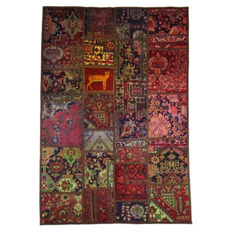Hand-Knotted Middle Eastern Patchwork Rug with Geometric Patterns for sale at Pamono