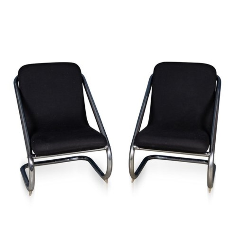 Italian Tubular Framed Lounge Chairs, 1980s, Set of 2 for sale at Pamono