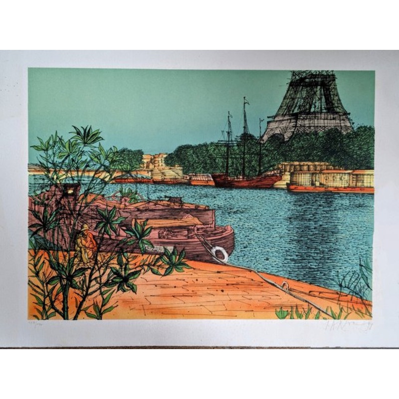Jean Carzou, Seine et Tour Eiffel, Lithograph, 1994 for sale at Pamono