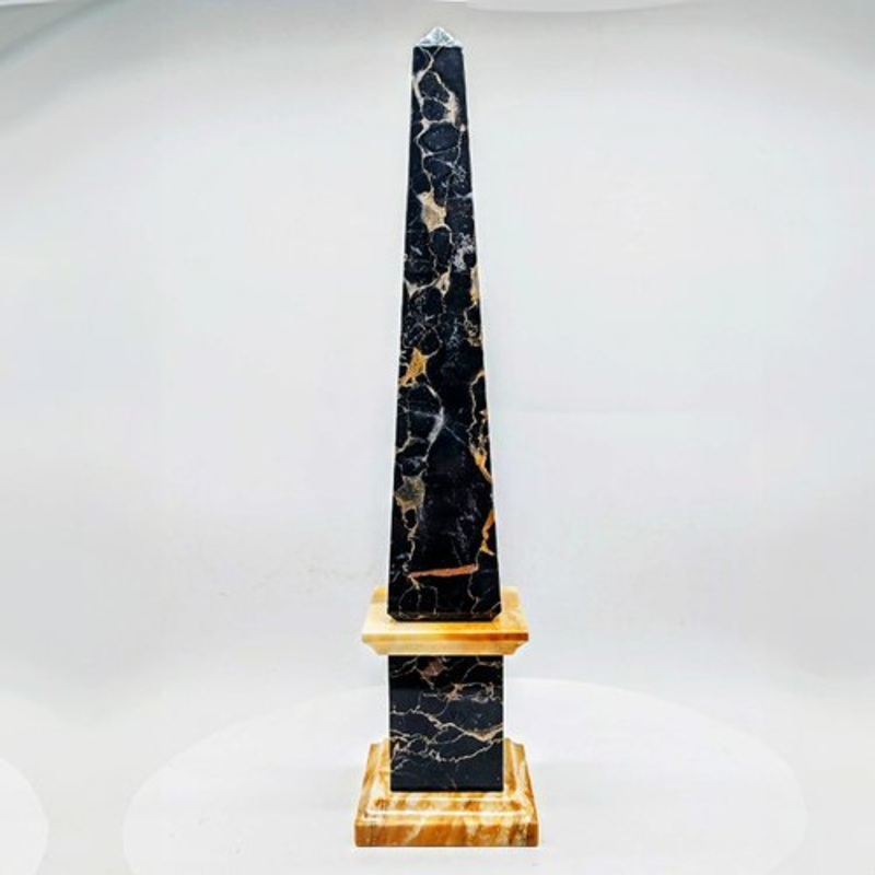 Large Obelisk in Hand-Carved Black Portoro Marble & Yellow Siena Marble, Italy, 1970s for sale at Pamono